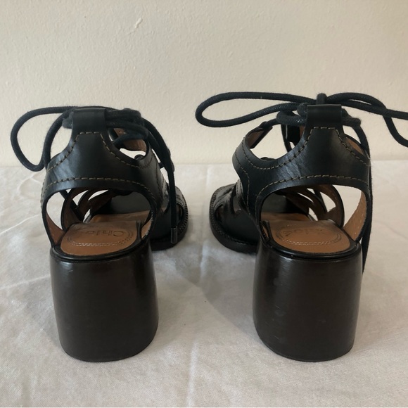 Chloe Black Leather Lace Up Shoes Gaile Gladiator Heeled Sandal Size 37.5 - Picture 3 of 6